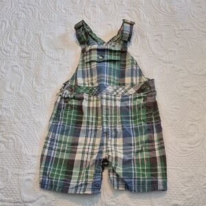 Janie and Jack boys 18 - 24 months plais shortall overalls, brown green blue